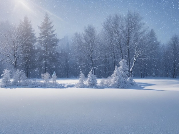 Winter snow background with snowdrifts with beautiful light and snow flakes on the blue sky