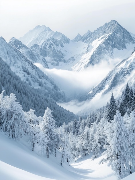 Photo winter snow covered mountains natural scenery