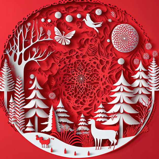 Winter snow forest landscape paper cut Generative AI Not based on any actual scene or pattern