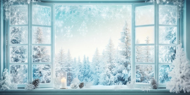 Winter snow frosty window Christmas background