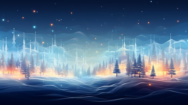 Winter snow and illustration with pine trees and clear sky Created with generative Ai