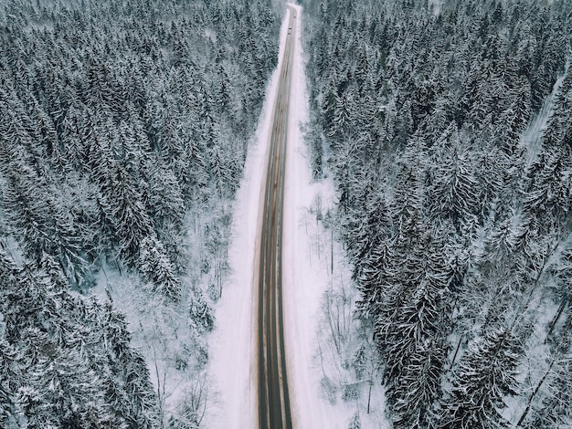 Winter snow road from above Natural natural background