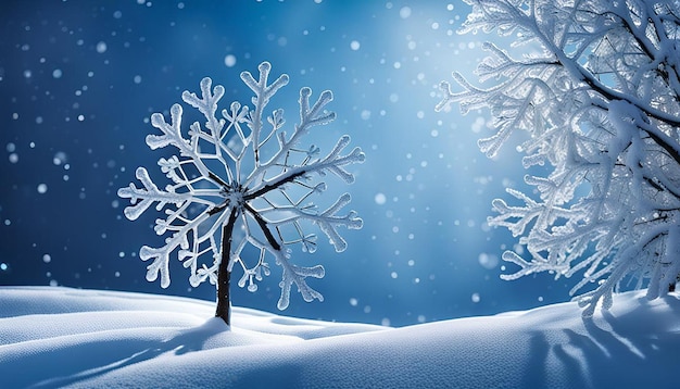 Winter snow scene with snowflakes on a blue background