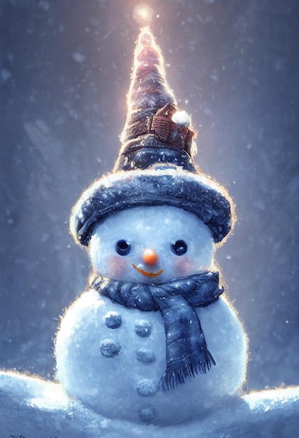 Winter and snowman in magical forest