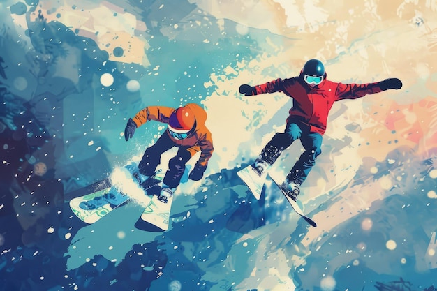 Photo winter sports poster with snowboarding adventures