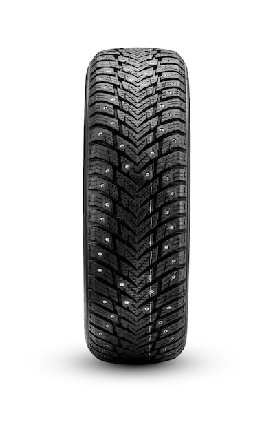 Winter studded tire, isolate front view icon photo.