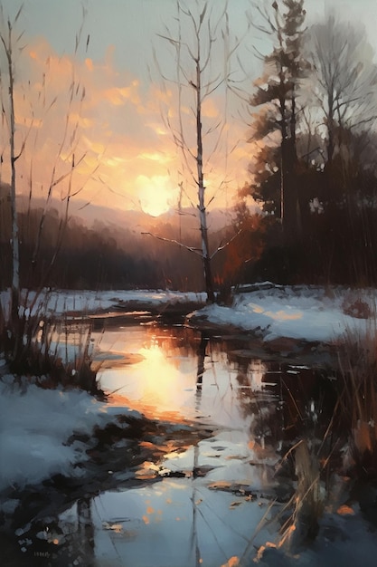 A winter sunset by the river