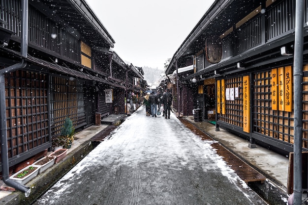 Winter Takayama building and old street