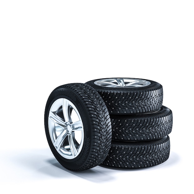 Winter tires with sports rims. 3d render