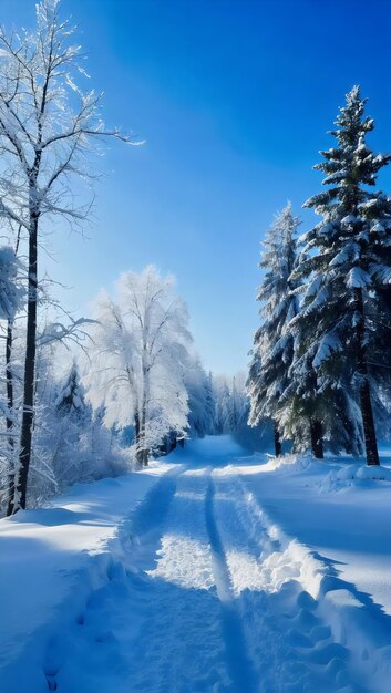 Winter Trail with Trees Covered in Snow