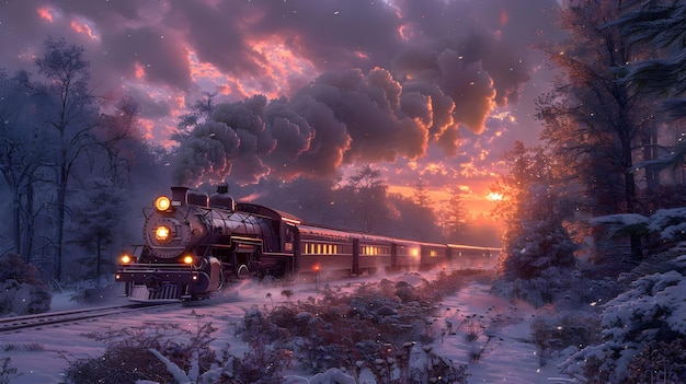 Winter Train Journey Illustration