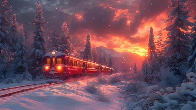 Winter Train Landscape Illustration