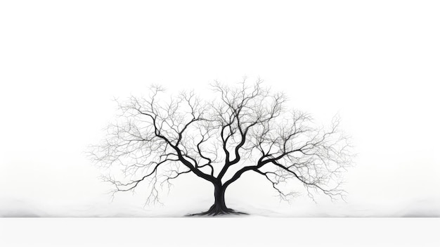 Winter tree without leaves on white background silhouette concept