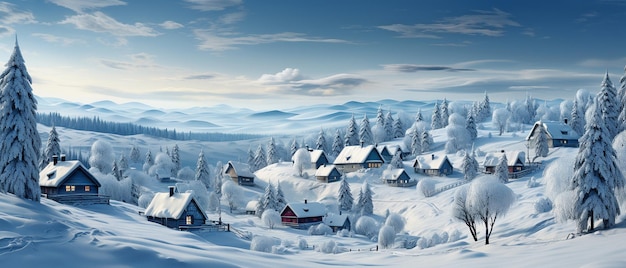 Winter vacation A charming fairytale town against a Christmas backdrop Snow has buried the houses