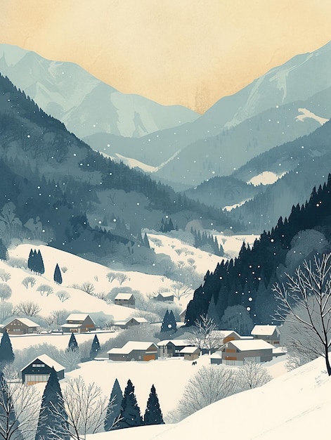 Winter Valley Illustration in Minimalist Style