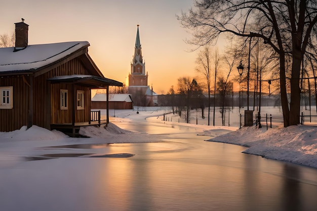 A winter view of the kremlin in the snow