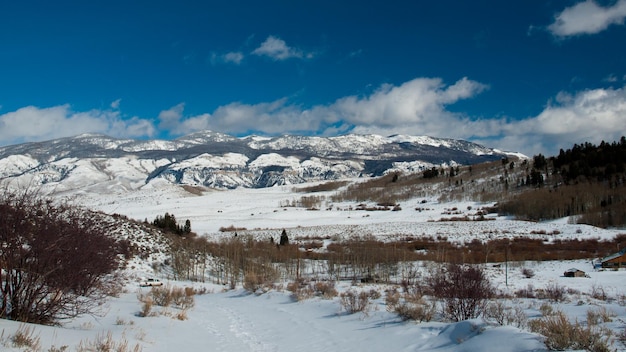 Winter view of Pass Creek Ranch, Colorado.