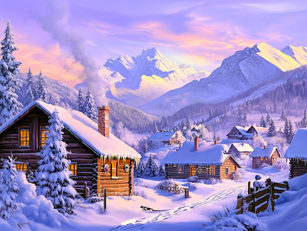 winter village nestled in the mountains