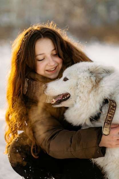 Winter walk with your favorite Samoyed pet