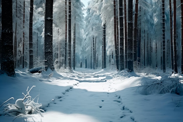 Winter weather in the forest Winter atmosphere Background wallpaper AI Generated