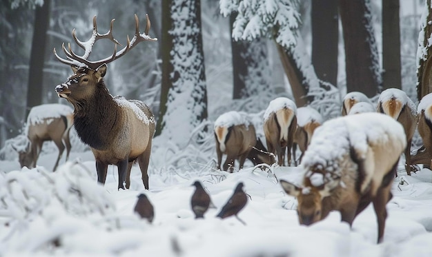 Photo winter wildlife navigating snowscape