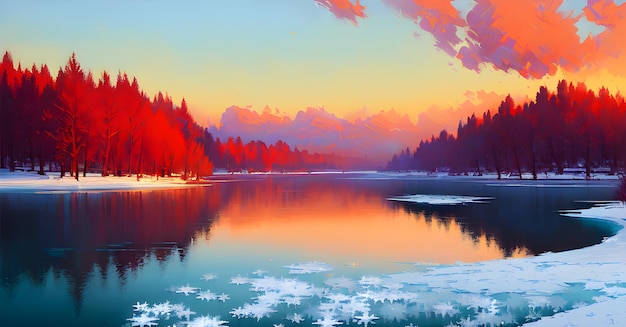 Winter Wonderland in Alaska Milky Way Panorama Snow mountains with frozen lake Generative AI for creative posters paintings facebook covers