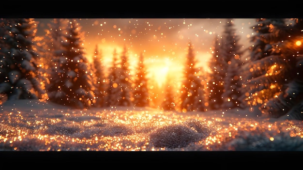 Photo winter wonderland background glowing snow and trees