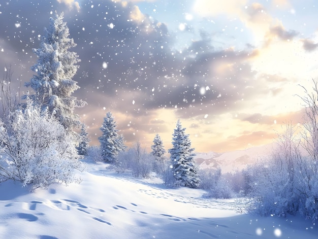 Winter Wonderland Background with Falling Snowflakes in Various Sizes on a Gradient Blue to White Background Creating a Magical and Festive Seasonal Atmosphere