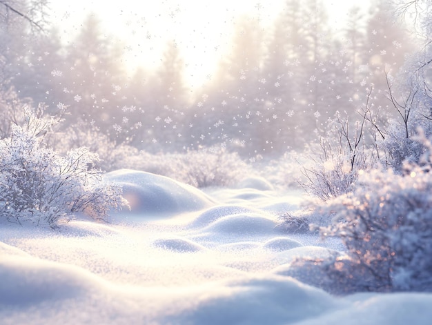 Winter Wonderland Background with Falling Snowflakes in Various Sizes on a Gradient Blue to White Background Creating a Magical and Festive Seasonal Atmosphere