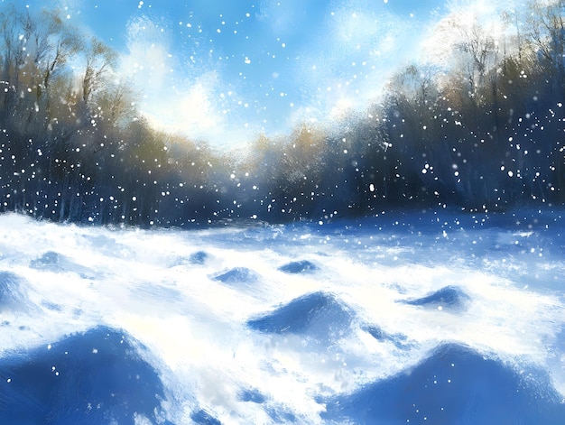 Photo winter wonderland background with falling snowflakes in various sizes on a gradient blue to white background creating a magical and festive seasonal atmosphere