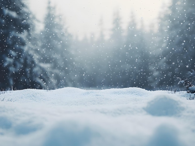 Photo winter wonderland background with falling snowflakes in various sizes on a gradient blue to white background creating a magical and festive seasonal atmosphere