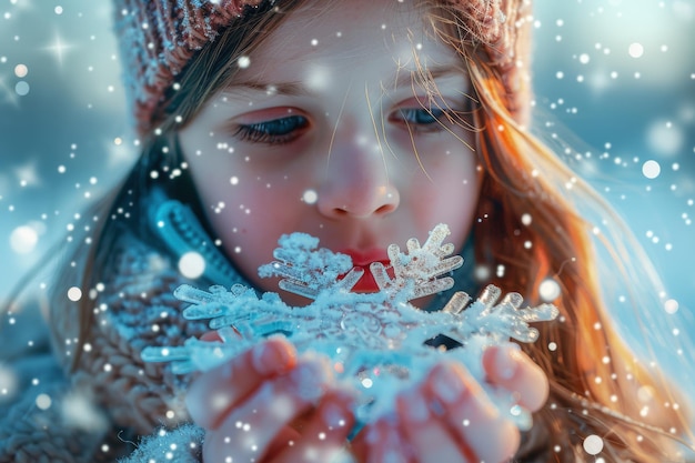 Photo winter wonderland a girl holds a snowflake