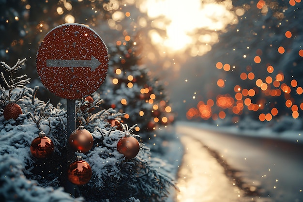 Winter Wonderland Road Sign with Red Ornaments