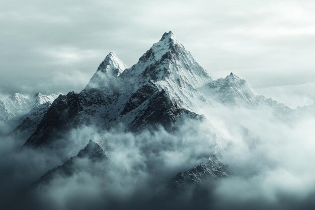 Photo winter wonderland over rugged mountain peaks