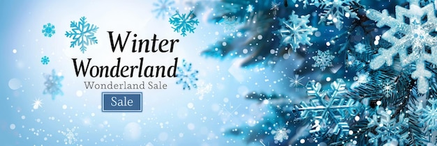 Photo winter wonderland sale banner with snowflakes