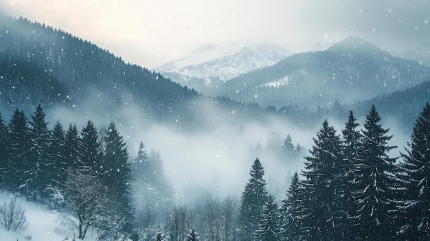 Winter Wonderland Serene Mountain Landscape Covered in Heavy Snowfall