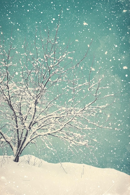 Photo winter wonderland snow covered tree with falling snowflakes