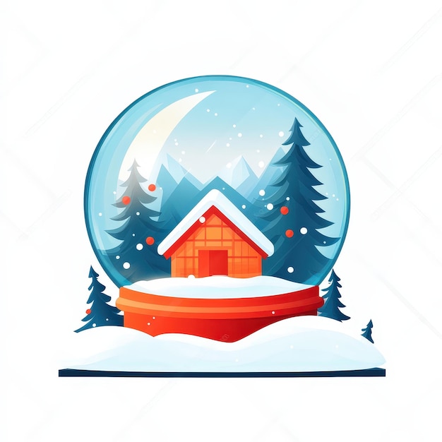 Winter Wonderland Snow Globe with Cabin Illustration