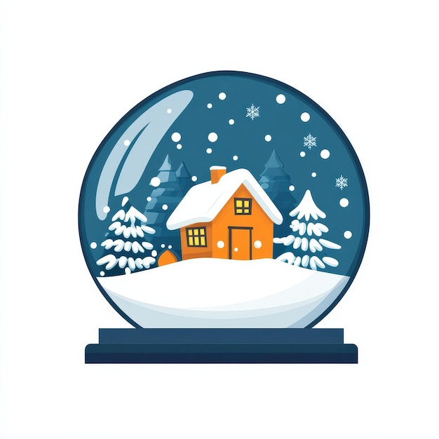 Winter Wonderland Snow Globe with Cute House and Trees Illustration