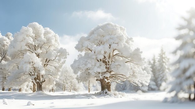 A winter wonderland of snowcovered trees and snow on the ground