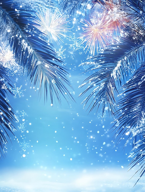 Winter Wonderland Snowy Palms and Festive Fireworks