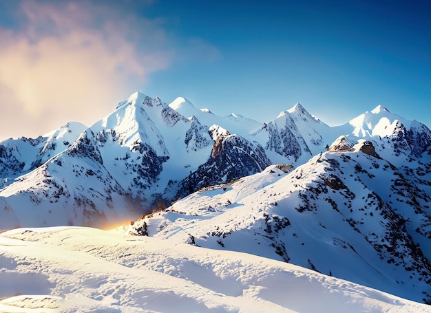 Winter Wonderland Sunlit Snowy Peaks Revealed