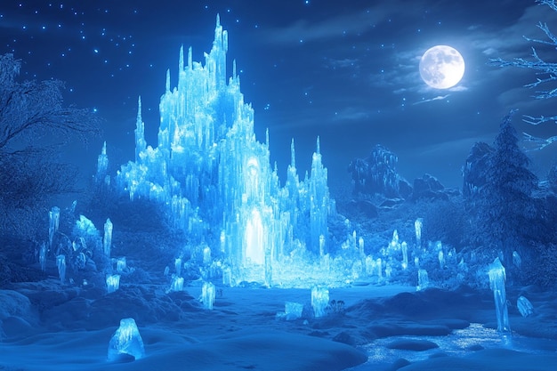 A winter wonderland with towering ice castles