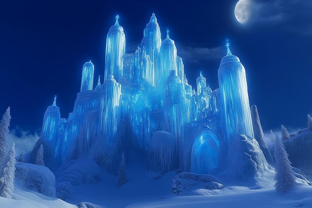 Photo a winter wonderland with towering ice castles