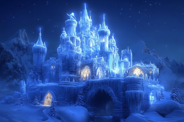 A winter wonderland with towering ice castles