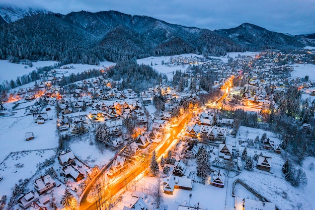 Winter in Zakopane Drone View with Giewont Mount