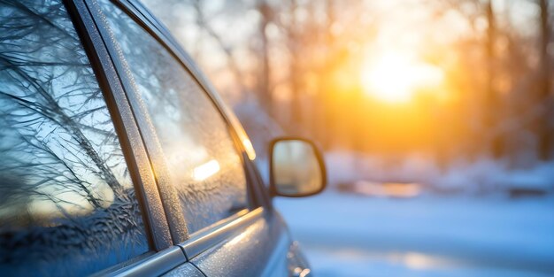 Photo winterizing vehicles for safe travel frozen glass on car window as a reminder concept automobile maintenance winter safety cold weather prep vehicle safety tips