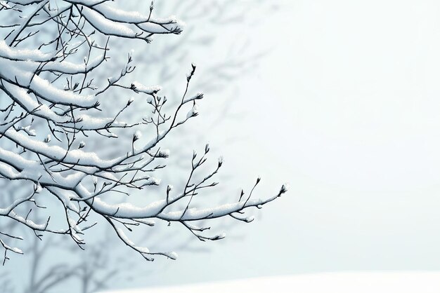 Photo winters embrace a delicate snowfall blankets bare branches casting a serene icy beauty across the landscape