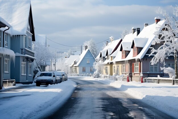 Winters embrace A residential area covered in frost on a crisp morning