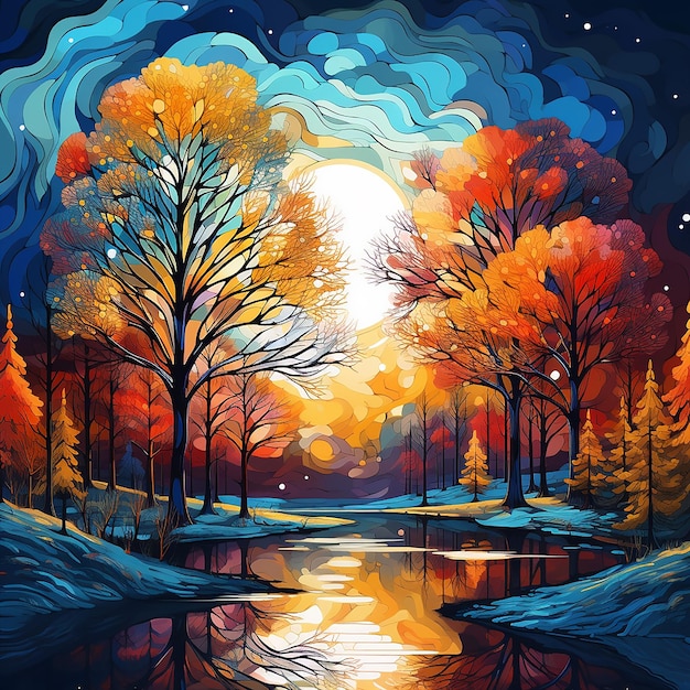 Winters Palette Bold and Vivid Illustration of Autumn Chill